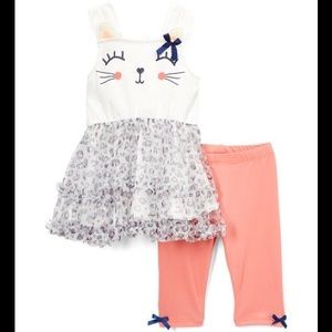 Nannette Cat Glitter Mesh Tunic & Coral Bow Shorts